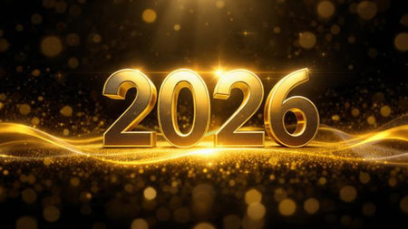 Premium 2026 greeting design with diamond frost particles and calm winter glow.
