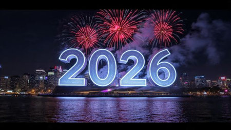 Elegant 2026 celebration background with silver frost diffusion and clean layout.