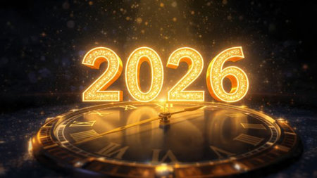 Premium 2026 luxury greeting with silver sparkle trails and cool winter mood, high res.