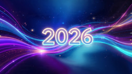 Elegant 2026 premium background with silver light diffusion and minimal sparkle noise.