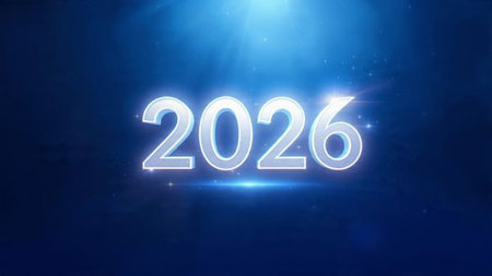 Premium 2026 holiday template with cool glacial light spread and subtle festive shimmer.