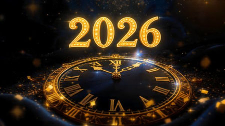 High-end 2026 New Year background with cool winter light diffusion, soft silver sparkles, and modern...