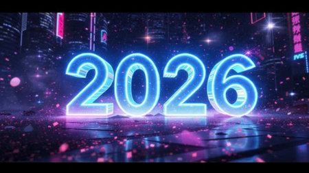 2026 luxury greeting backdrop with polished ice glow edges and ultra-clean design.