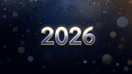 Premium 2026 New Year backdrop with smooth ice-glass reflections and calm winter mood.