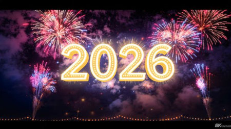 Premium 2026 holiday greeting with crisp cool frost shine and refined layout.