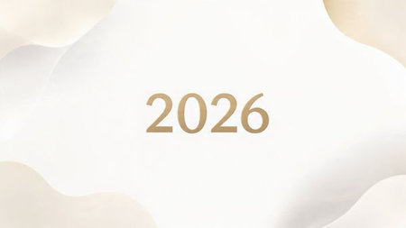 Luxury 2026 greeting design with soft ice shimmer mist and silver glow accents.