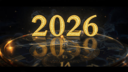 Premium 2026 luxury greeting with icy shimmer corners and soft festive glow.