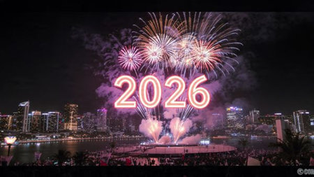 Elegant 2026 premium canvas with silver sparkle haze and crisp design space.