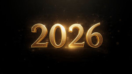 Minimal 2026 luxury greeting with silver sparkle field and refined white space composition.