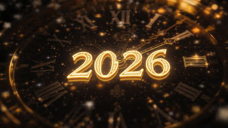 Premium 2026 celebration design with frost light edges and clean neutral space.