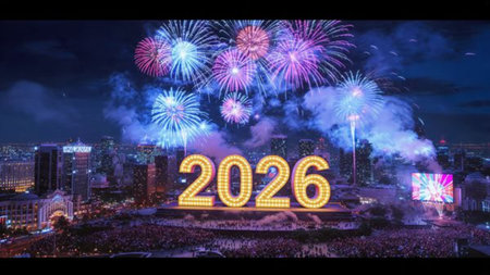 2026 luxury New Year visual with diamond frost shimmer corners and calm glow.