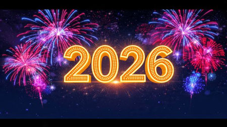 Luxury 2026 celebration backdrop with diamond frost field and minimal noise layer.