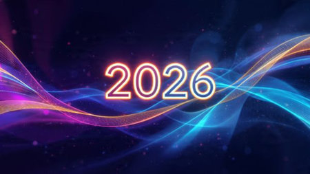 Elegant 2026 winter backdrop with pearl-like shimmer and cool soft glow, premium resolution.