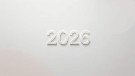 Elegant 2026 New Year composition with crisp winter sparkle particles.