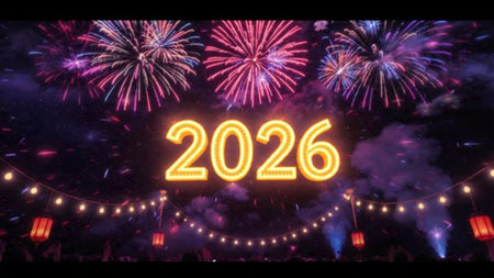 Luxury 2026 seasonal template with frost-glass light arcs and minimal noise overlay.