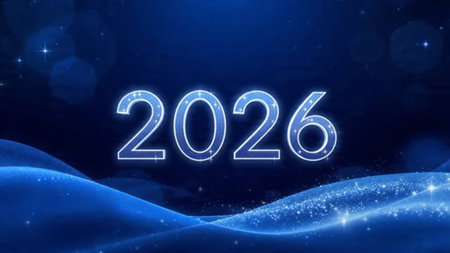 Elegant 2026 premium canvas with silver sparkle trails and soft cool glow.