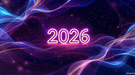 Premium 2026 luxury greeting with icy shimmer corners and soft festive glow.