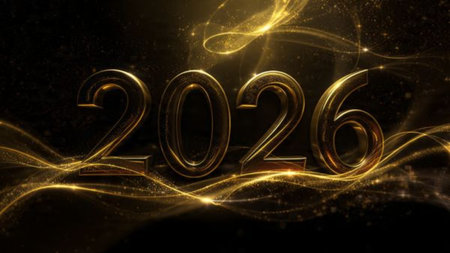 Luxury 2026 New Year visual with silky cool gradients and refined sparkle noise.