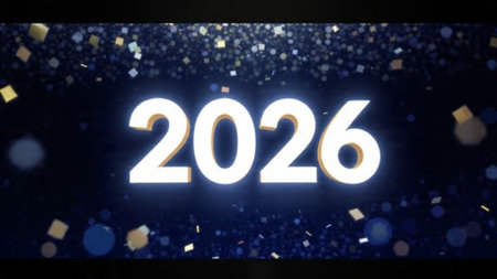 Premium 2026 New Year backdrop with smooth ice-glass reflections and calm winter mood.