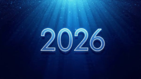 Luxury 2026 greeting canvas with crisp cool frost shine and refined copy space.