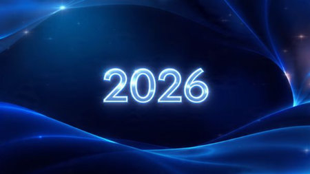 Premium 2026 New Year backdrop with smooth ice-glass reflections and calm winter mood.