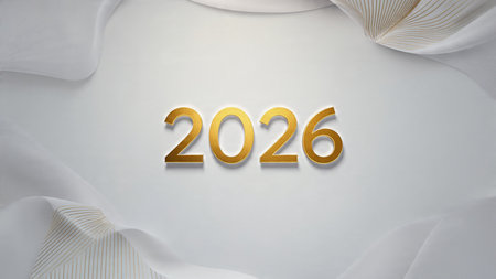 Premium 2026 New Year backdrop with smooth ice-glass reflections and calm winter mood.