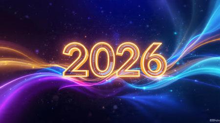 Elegant 2026 premium canvas with silver sparkle trails and soft cool glow.