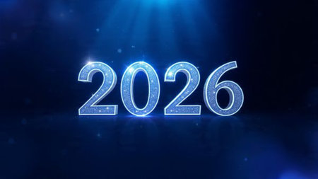 Premium 2026 New Year backdrop with smooth ice-glass reflections and calm winter mood.