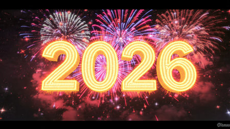Premium 2026 New Year backdrop with smooth ice-glass reflections and calm winter mood.