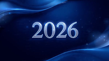 Luxury 2026 New Year visual with pearl frost haze and smooth lighting bloom.