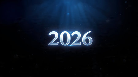 Premium 2026 New Year backdrop with smooth ice-glass reflections and calm winter mood.