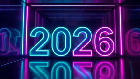 Elegant 2026 luxury background with crisp winter sparkle trails and clean copy space.