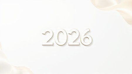 Elegant 2026 background with silver glow edges and minimal sparkle diffusion.