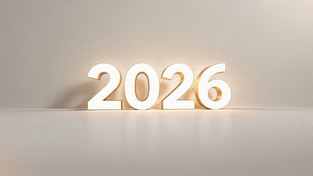 Premium 2026 luxury greeting with icy shimmer corners and soft festive glow.