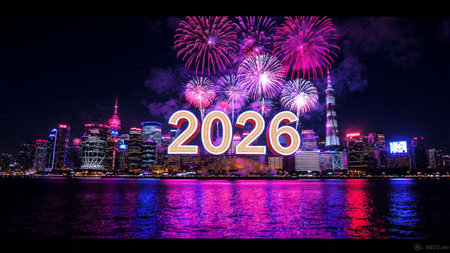 2026 luxury greeting backdrop with polished ice glow edges and ultra-clean design.