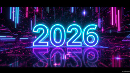 Elegant 2026 celebration background with silver frost diffusion and clean layout.
