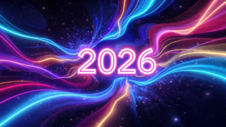 Premium 2026 winter celebration with pearl frost glow and clean copy space.