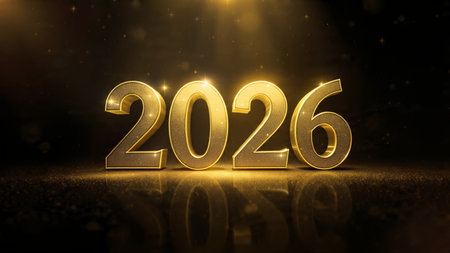 Classy 2026 typography background with frosted ornament edges, icy reflections, luxury festive mood.