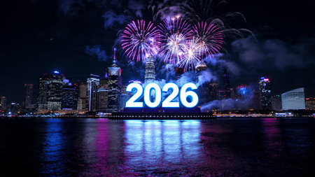 2026 luxury celebration background with ice-glass glow edges and clean copy space.