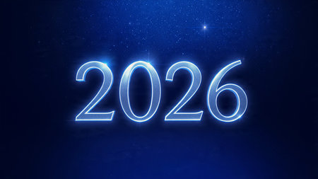 New Year 2026 premium visual with smooth gradient light arcs and soft confetti blur, luxury...