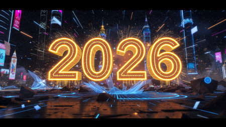 Elegant 2026 premium background with silver light diffusion and minimal sparkle noise.
