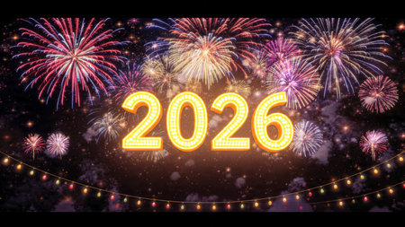 Premium 2026 greeting design with silver frost shimmer field and clean neutral space.