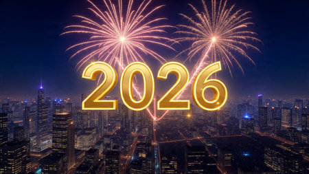 Premium 2026 New Year backdrop with silver light diffusion and minimal sparkle noise.