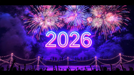 2026 luxury backdrop with soft silver glow haze and calm winter celebration mood.