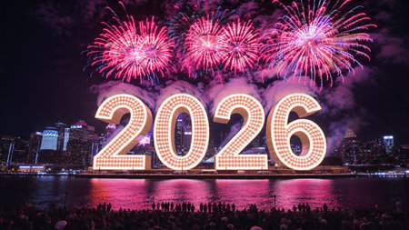 Elegant 2026 premium background with soft ice-blue shimmer and clean festive space.