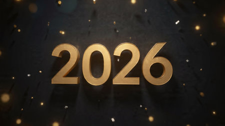 Luxury 2026 greeting backdrop with crisp cool frost shine and clean festive balance.
