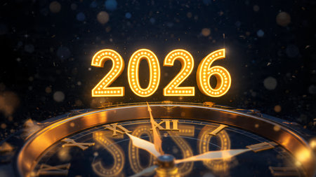 Elegant 2026 premium canvas with silver sparkle trails and soft cool glow.