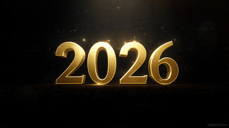 Happy New Year 2016 gold text on black background.