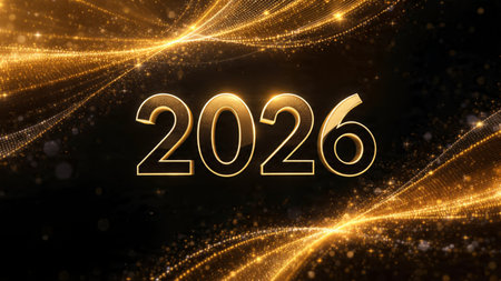 Happy New Year background. Golden numbers on a black background.