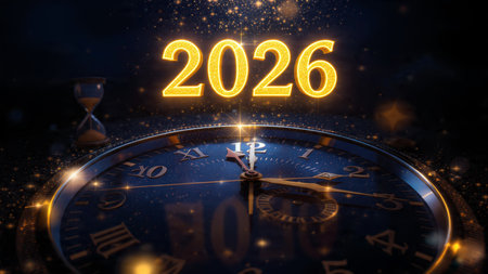 New Year's Eve background with golden clock. New Year concept.